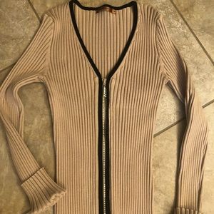 Baldini size medium black and beige V-neck sequin zipper sweater